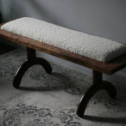 Solid Walnut Boucl?? Bench - Luxury Handcrafted UK Furniture Home Decor - thumbnail 2