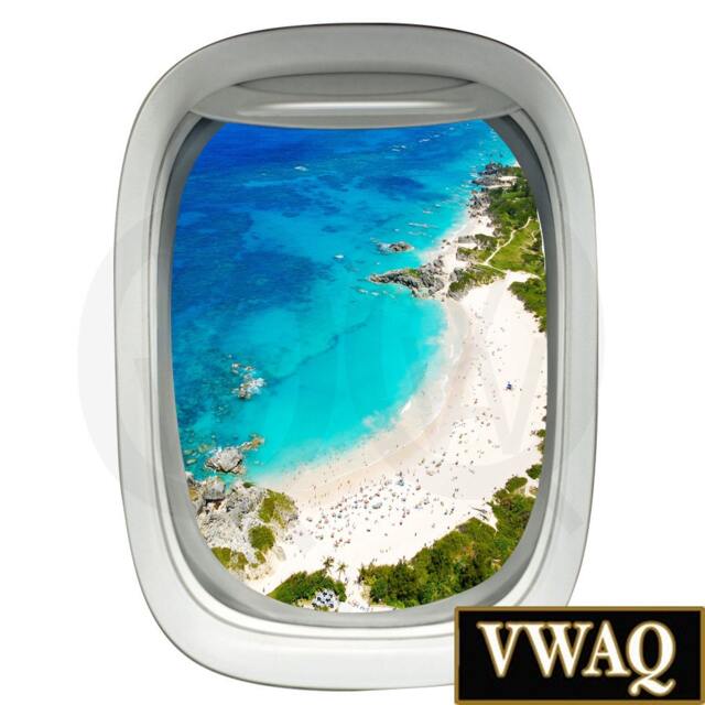 Airplane Decal View 3D Window Beach Scene Vinyl Wall Art Mural Peel & Stick Aviation Home Decor Pw41