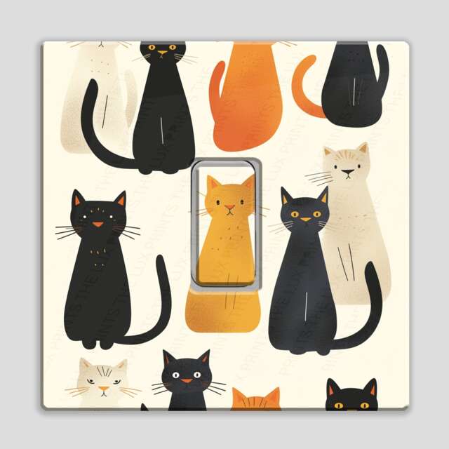 Cute Sitting Cats D1 Light Switch Sticker Decal Kids Bed Room Boy Girl Decor Home Wall Decoration Pastel Neutral Colour Feline Lover Gift