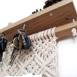 Macrame Wall Pocket With Magnetic Key Holder Wood Floating Shelf Entryway Macrame Organizer Wall Hanging Boho Storage Bohemian Home Decor - thumbnail 3