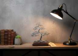 Engraved Wire Bonsai Tree Handmade Silver Sculpture, Zen Decor Unique Christmas Present - thumbnail 1