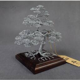 Engraved Wire Bonsai Tree Handmade Silver Sculpture, Zen Decor Unique Christmas Present - thumbnail 4