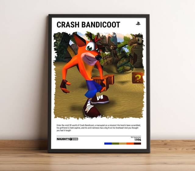 Crash Bandicoot 1 - 1996 Poster - Video Game Wall Art Print Gaming Gift A5-A4-A3-A2-A1 Unframed Canvas For Frame Or Hanger - image 1