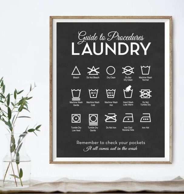 Laundry Wall Decor Art - Clothing Symbols Guide Cheat Sheet Modern Farmhouse Room Print, Framed Print Or Wrapped Canvas Sign - image 1