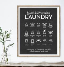 Laundry Wall Decor Art - Clothing Symbols Guide Cheat Sheet Modern Farmhouse Room Print, Framed Print Or Wrapped Canvas Sign - thumbnail 1
