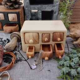 Hand Carved Wood Village Shelf With 6 Drawers Rustic Home Decor - thumbnail 2