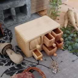 Hand Carved Wood Village Shelf With 6 Drawers Rustic Home Decor - thumbnail 3