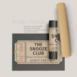Wall Art Funny Unframed Print The Snooze Club Poster Because 5 More Minutes Matters, Trendy Admit One Ticket Design For Homebody - thumbnail 2