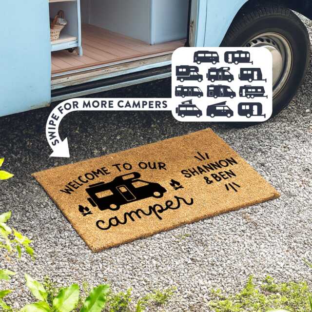 Welcome To Our Camper Personalized Van Doormat - Custom Door Mat Camping Gifts Family Name Decor - image 1