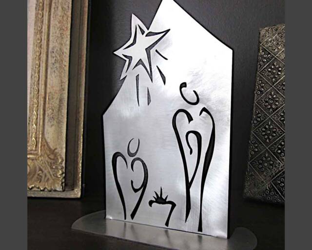 Standing Nativity Sculpture in Stainless Steel - Christmas Gift Housewarming Hostess Scene Decor - image 1