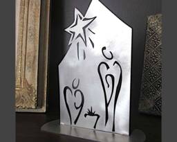 Standing Nativity Sculpture in Stainless Steel - Christmas Gift Housewarming Hostess Scene Decor