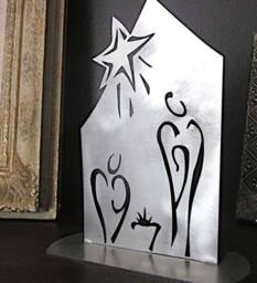 Standing Nativity Sculpture in Stainless Steel - Christmas Gift Housewarming Hostess Scene Decor - thumbnail 2