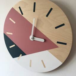 Geometric Wooden Wall Clock Minimalist Decor in Chartreuse, Navy & White Scandinavian Silent For Living Room Or Office - thumbnail 4