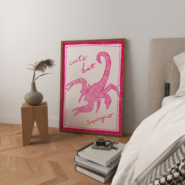 Scorpio Art Print, Valentine Heart Illustration, Trendy Retro Style - image 1