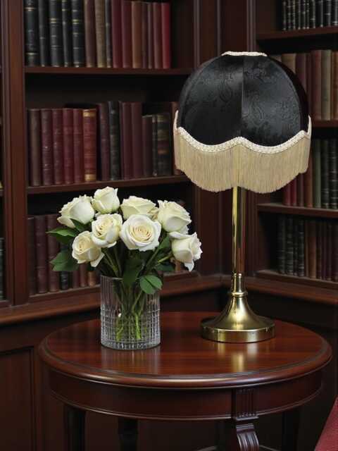 Black Paisley Print Fabric Lampshade With Cream Fringe Handmade in The UK For Table & Floor Standard Lamp Shades, Ceiling Lights - image 1