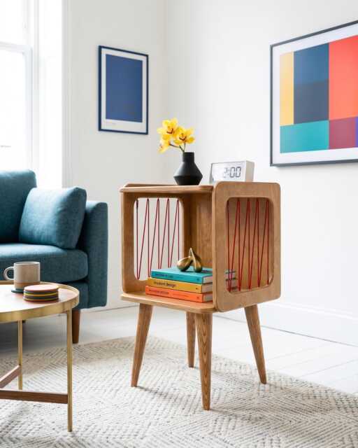 Record Player Stand, Vinyl Storage Cabinet, Mid Century Nightstand, Bedside Table, Handmade Wooden Unit - image 1