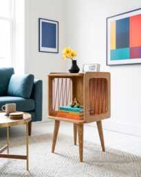 Record Player Stand, Vinyl Storage Cabinet, Mid Century Nightstand, Bedside Table, Handmade Wooden Unit
