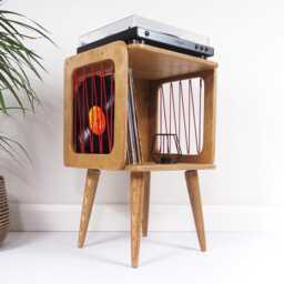 Record Player Stand, Vinyl Storage Cabinet, Mid Century Nightstand, Bedside Table, Handmade Wooden Unit - thumbnail 4