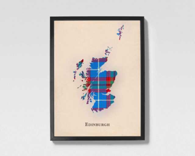 Clan Edinburgh Scottish Tartan Map - Of Scotland Family Wall Decor, Ready To Hang - image 1