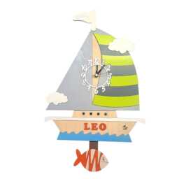 Yacht Boat Personalised Wooden Pendulum Children's Wall Clock - thumbnail 4