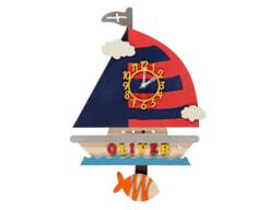 Yacht Boat Personalised Wooden Pendulum Children's Wall Clock - thumbnail 1