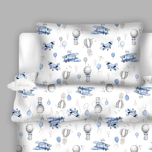 Hot Air Balloon & Fox Single Bedding Set, Duvet Cover 135 X 200 cm, Pillow Case 50 75 Sky Party, 100%cotton - image 1