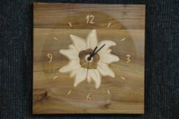 Edelweiss Massive Wooden Carved Intarsia Clock Made From 2 Sorts Of Wood Walnut + Maple