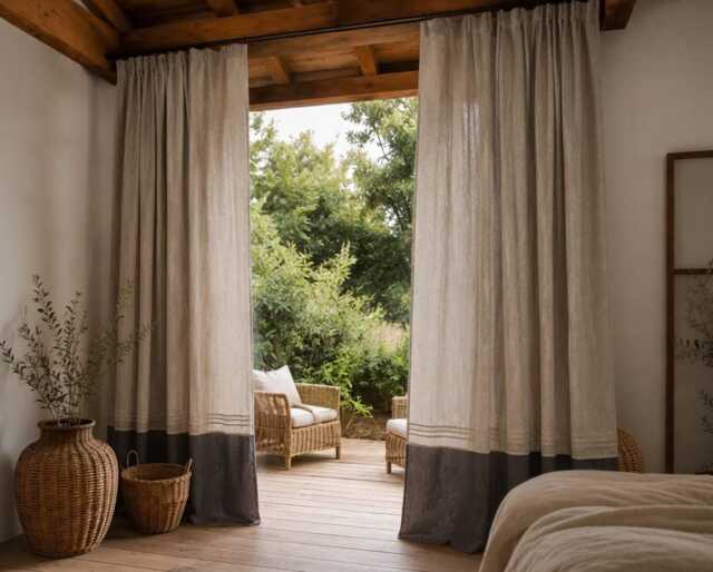 Handmade Hemp Cotton Curtains, Rustic Beige Boho Farmhouse Drapes - image 1