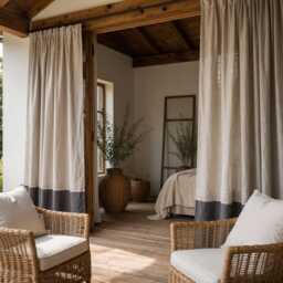 Handmade Hemp Cotton Curtains, Rustic Beige Boho Farmhouse Drapes - thumbnail 3