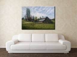 Barn Landscape Painting, Giclee Canvas Print, Farmhouse Wall Decor - thumbnail 1