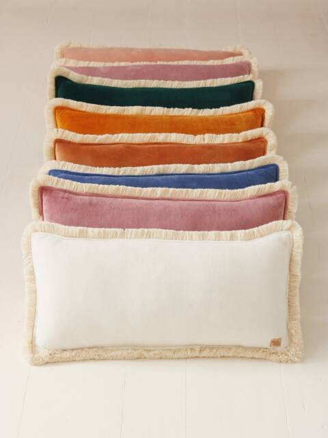 White Soft Velvet Bolster With Fringe, Decorative Pillow, Velvet Sofa Cushion, Modern Pillows, Exclusive Pillows - image 1