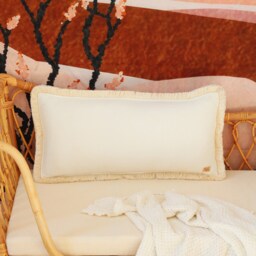 White Soft Velvet Bolster With Fringe, Decorative Pillow, Velvet Sofa Cushion, Modern Pillows, Exclusive Pillows - thumbnail 2