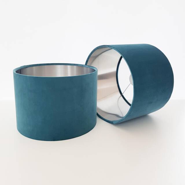 Teal Blue Lampshade in Velvet With Silver Lining, Large Plain Ceiling Lightshade - image 1
