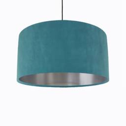 Teal Blue Lampshade in Velvet With Silver Lining, Large Plain Ceiling Lightshade - thumbnail 2