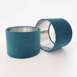 Teal Blue Lampshade in Velvet With Silver Lining, Large Plain Ceiling Lightshade