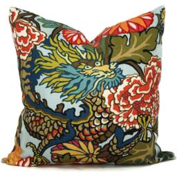 Schumacher Chiang Mai Dragon Pillow Cover Double Sided Linen Accent - thumbnail 1