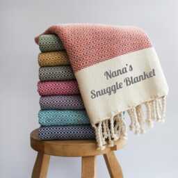 Personalised Throw Blanket, Handwoven Soft Cotton Shawl, Christmas Gift For Nanny, Dad, 2nd Wedding Anniversary - thumbnail 4