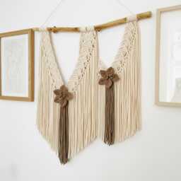 Macrame Wall Hanging With Wooden Branch - Handwoven Boho Fiber Art, Earthy Tones - thumbnail 3