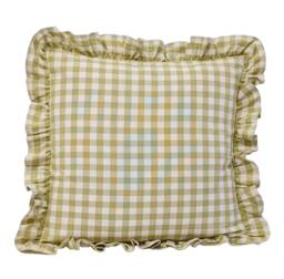 Olive Green & Ivory Gingham Cushion With Matching Ruffle - thumbnail 1