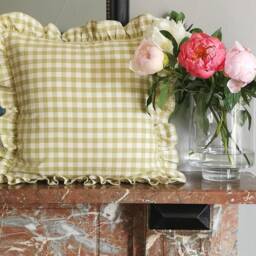 Olive Green & Ivory Gingham Cushion With Matching Ruffle - thumbnail 2
