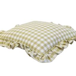 Olive Green & Ivory Gingham Cushion With Matching Ruffle - thumbnail 3