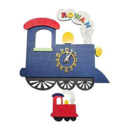 Blue Train Personalised Wooden Pendulum Children's Wall Clock - thumbnail 3