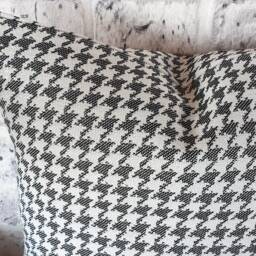 Houndstooth Pillow Cover Faux Leather Accent, Poly Linen - thumbnail 3