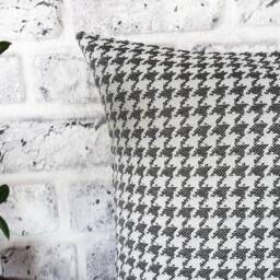 Houndstooth Pillow Cover Faux Leather Accent, Poly Linen - thumbnail 2