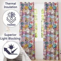 Cute Kawaii Busy School Supplies Desk Purple Background Seamless Pattern Readymade Eyelet Ring Top Thermal 100% Blackout Curtains - thumbnail 3