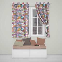Cute Kawaii Busy School Supplies Desk Purple Background Seamless Pattern Readymade Eyelet Ring Top Thermal 100% Blackout Curtains