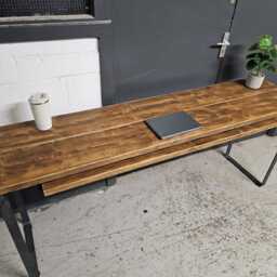 Rustic Desk, With Retractable Keyboard Shelf & Industrial Steel Legs - Reclaimed Wood Table Workspace Furniture Style Desk - thumbnail 2