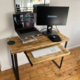 Rustic Desk, With Retractable Keyboard Shelf & Industrial Steel Legs - Reclaimed Wood Table Workspace Furniture Style Desk - thumbnail 3