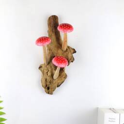 Hand-Painted Red Mushroom Deco, Wooden Wall Art, Hanging, Nature-Inspired, Valentine Gifts - thumbnail 3