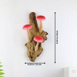 Hand-Painted Red Mushroom Deco, Wooden Wall Art, Hanging, Nature-Inspired, Valentine Gifts - thumbnail 2